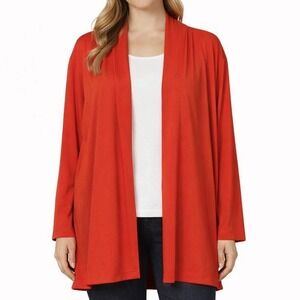 BOB MACKIE Wearable Art Red Open Front Cardigan 3X Plus Lightweight Stretch